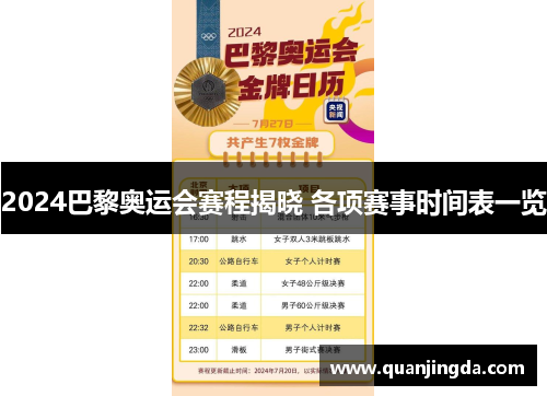 2024巴黎奥运会赛程揭晓 各项赛事时间表一览